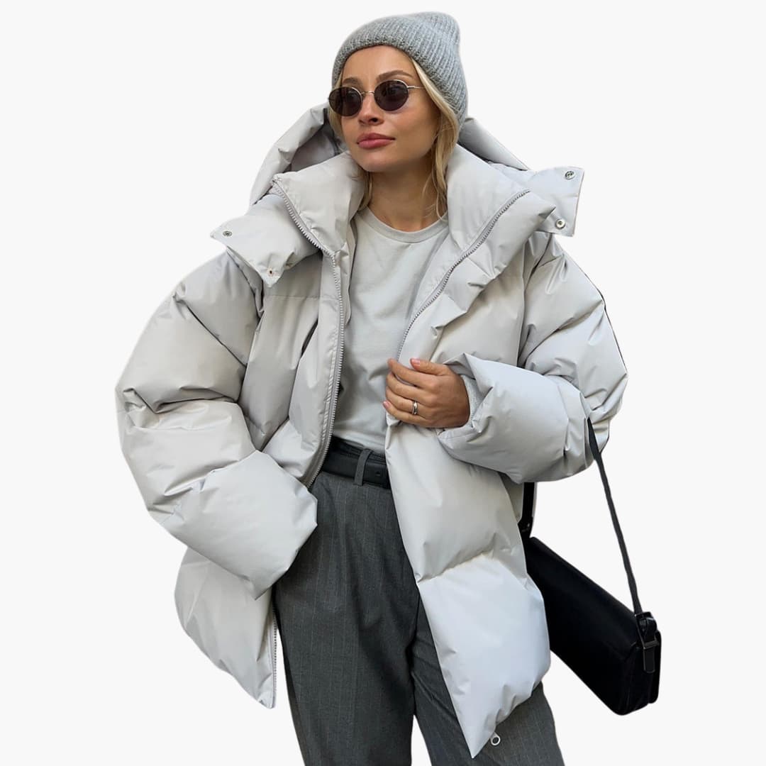 Women's quilted jacket black high collar full-length zipper hip-length padded everyday outerwear