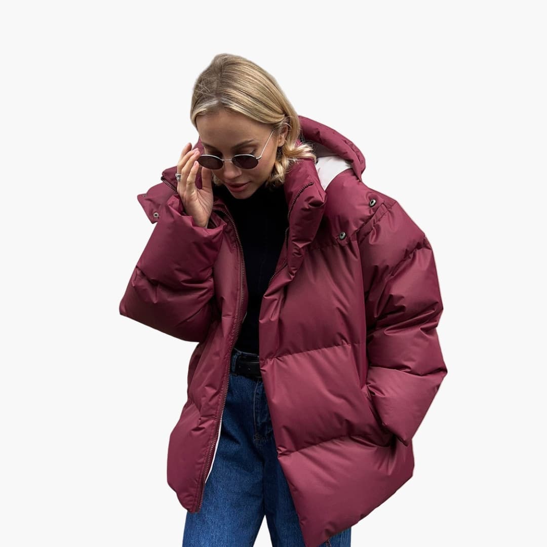 Women's quilted padded winter coat high collar full-zip warm outdoor jacket cold weather