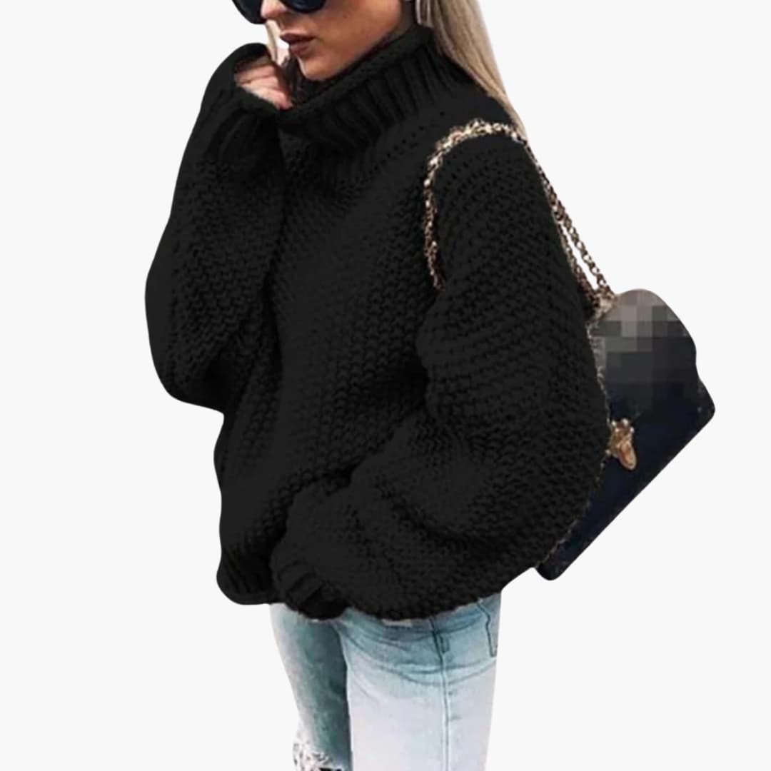 Women's roll neck knitted sweater with ribbed cuffs and hem, slip-on cozy everyday style