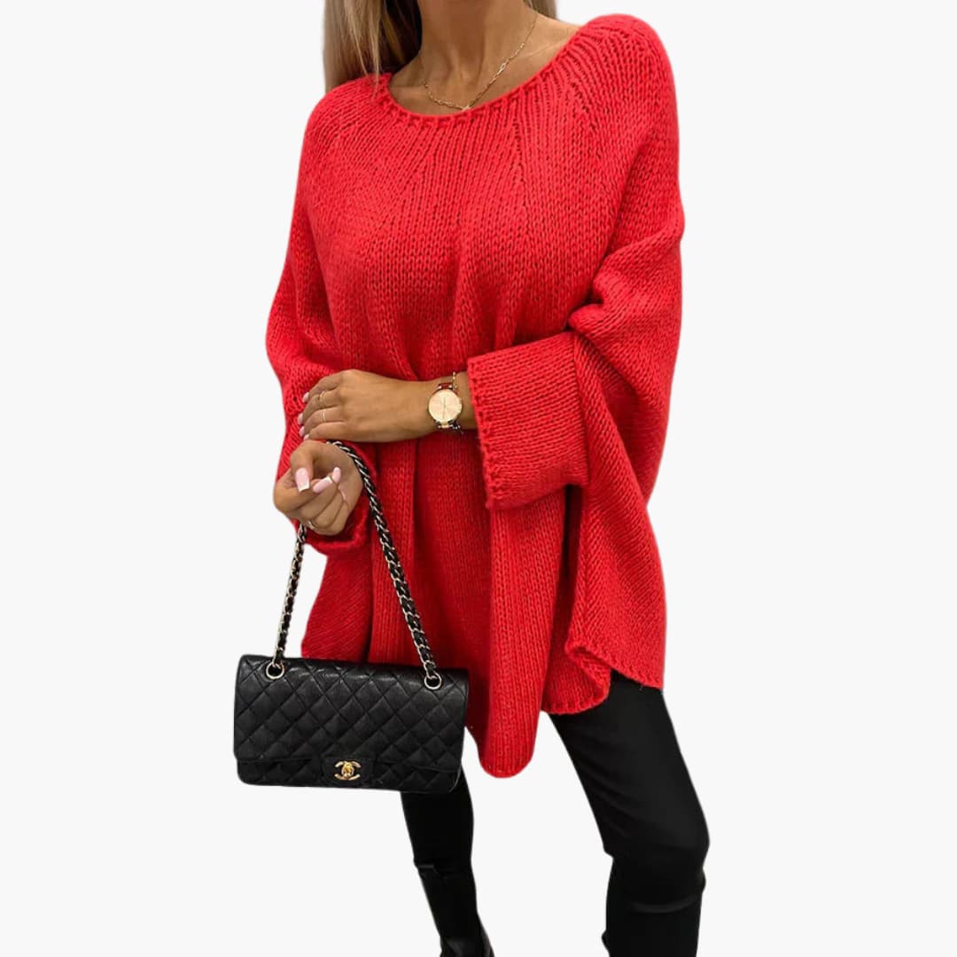 Women's oversized knit sweater cozy loose fit round neck layering essential everyday wear