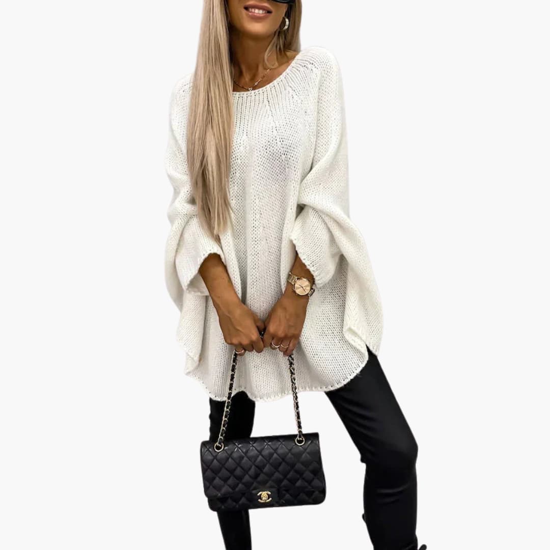 Women's oversized knit sweater cozy loose fit round neck layering essential everyday wear