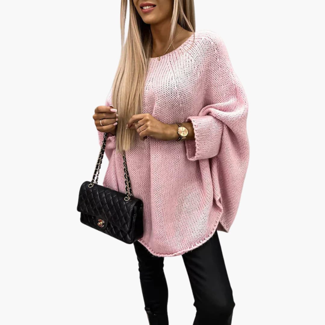 Women's oversized knit sweater cozy loose fit round neck layering essential everyday wear