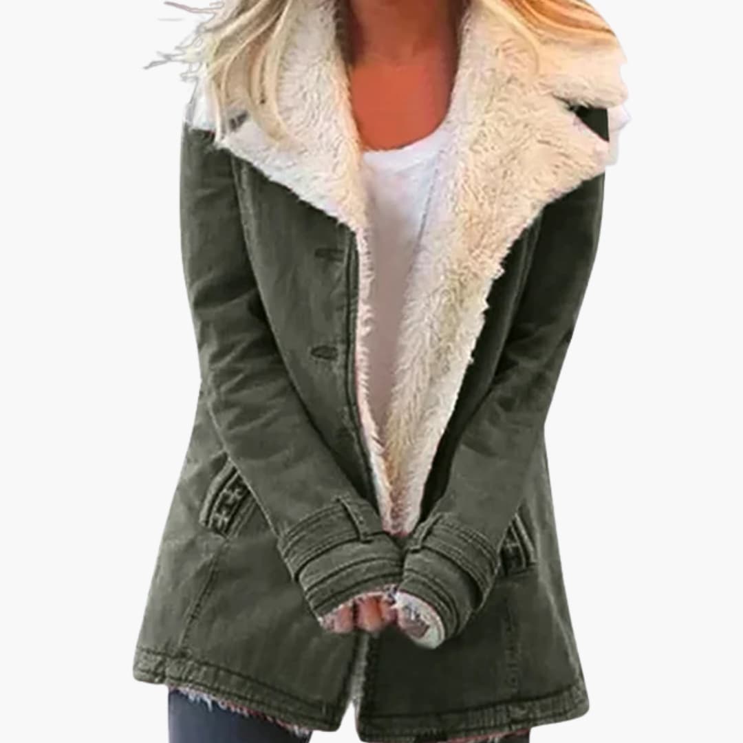 Women's winter jacket high collar full front zipper cold weather slim fit versatile silhouette