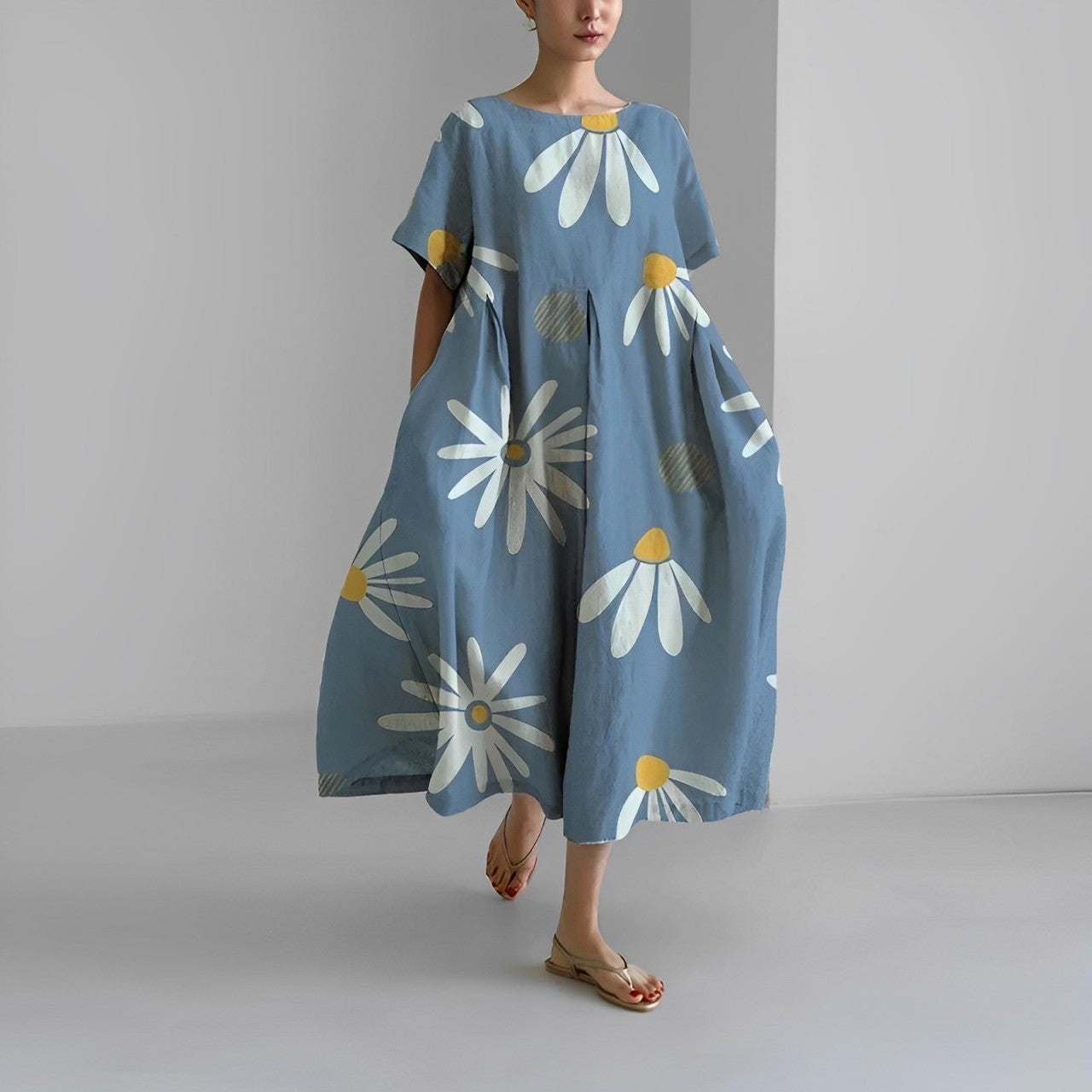 Women's multicolored floral print cotton dress, flattering casual fit with breathable all-day comfort