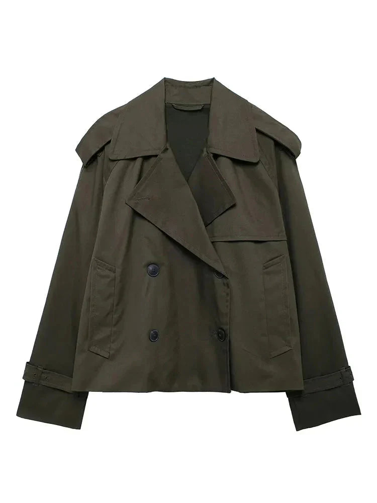 Women's cropped double-breasted trench coat classic style versatile chic autumn outerwear