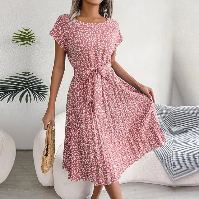 Women's floral spring dress lightweight airy fabric relaxed fit flattering silhouette sunny day style