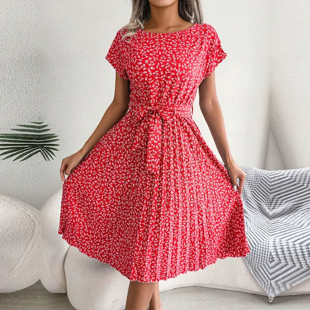 Women's floral spring dress lightweight airy fabric relaxed fit flattering silhouette sunny day style