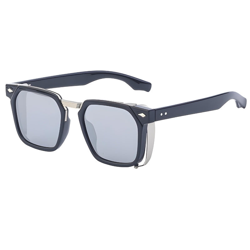 Geometric sunglasses UV400 protection bold angular frame golden metallic accents fashion-forward style