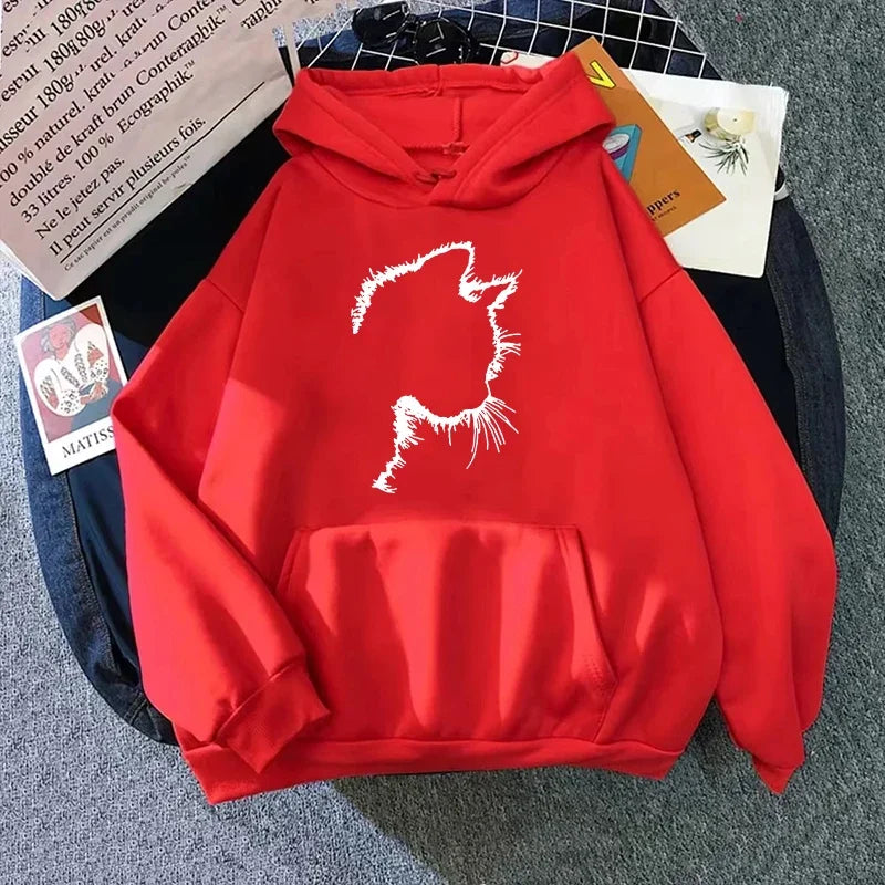 Women's cat motif hoodie cozy relaxed fit playful graphic pullover for everyday casual wear