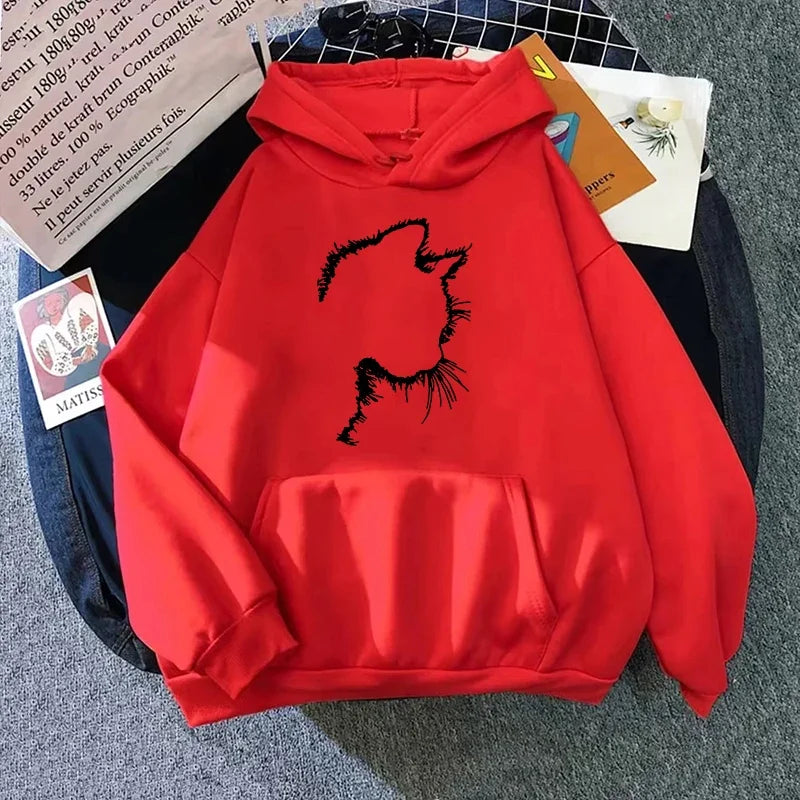 Women's cat motif hoodie cozy relaxed fit playful graphic design everyday casual comfort