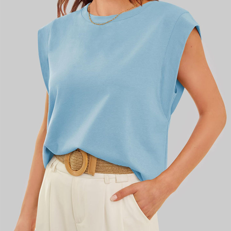 Women's relaxed fit crew neck short sleeve top, solid casual everyday essential for versatile styling