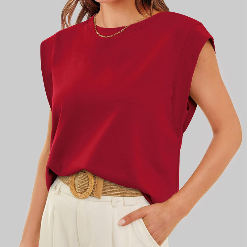 Women's relaxed fit crew neck short sleeve top, solid versatile everyday casual style for busy women