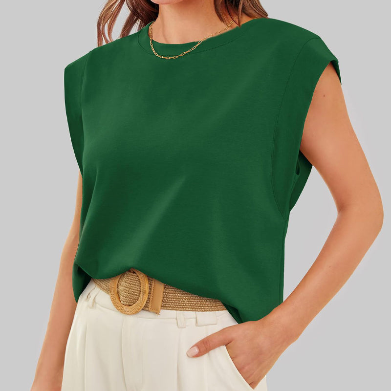 Women's relaxed fit crew neck short sleeve top, solid versatile casual everyday essential for busy women