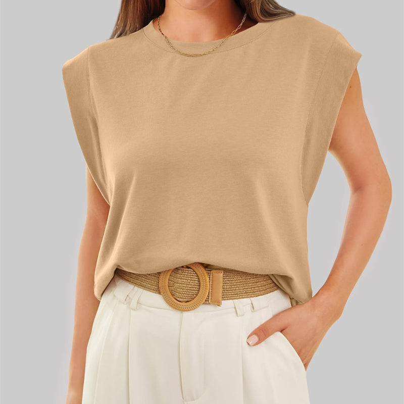 Women's relaxed fit crew neck short sleeve top, solid versatile casual everyday essential