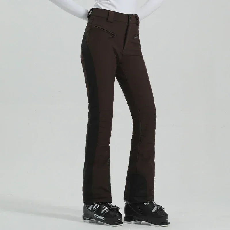 Women's slim fit ski pants waterproof fleece-lined polyester stretchy winter outdoor snow trousers