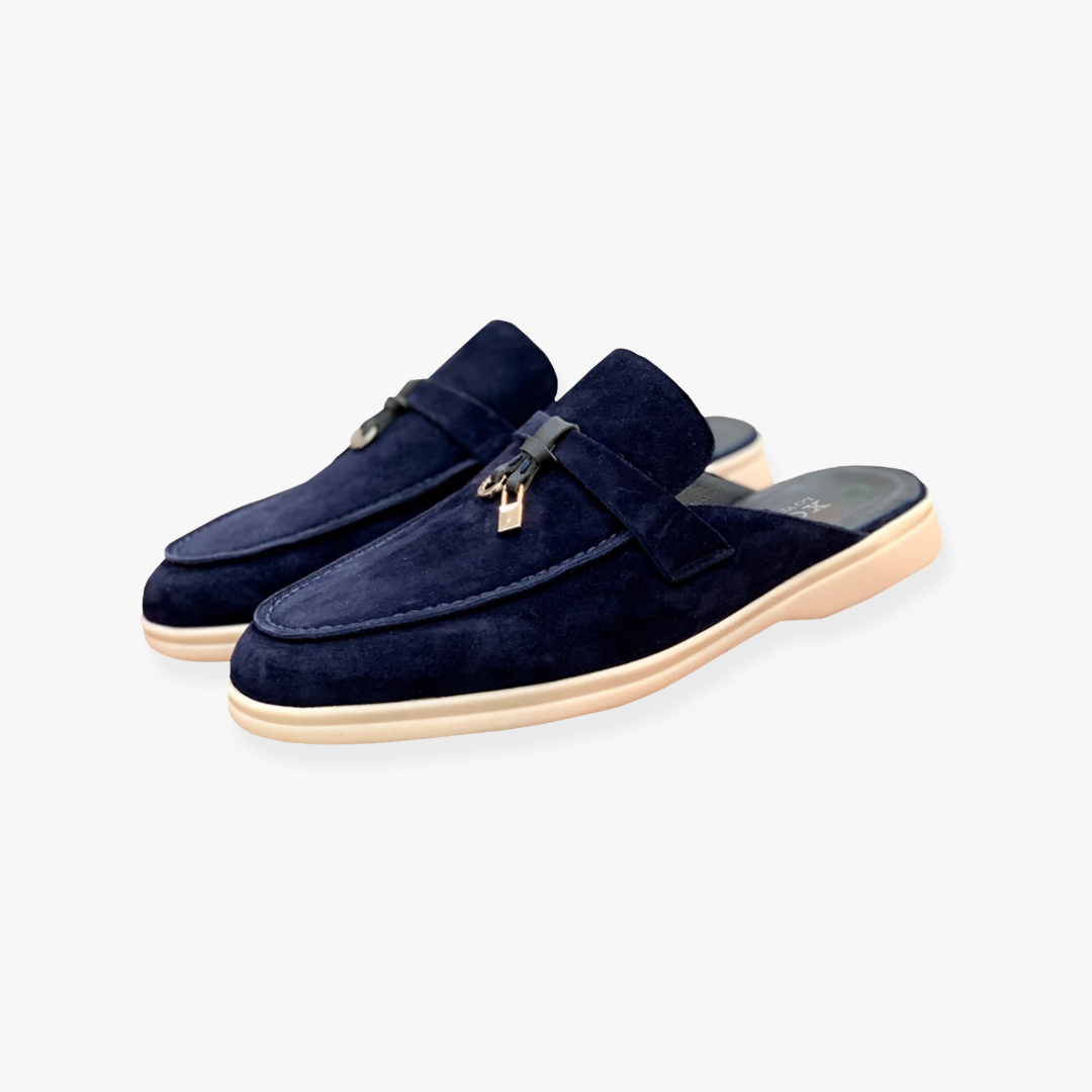 Women's slip-on mules backless summer design with front buckle accent for effortless minimalist style