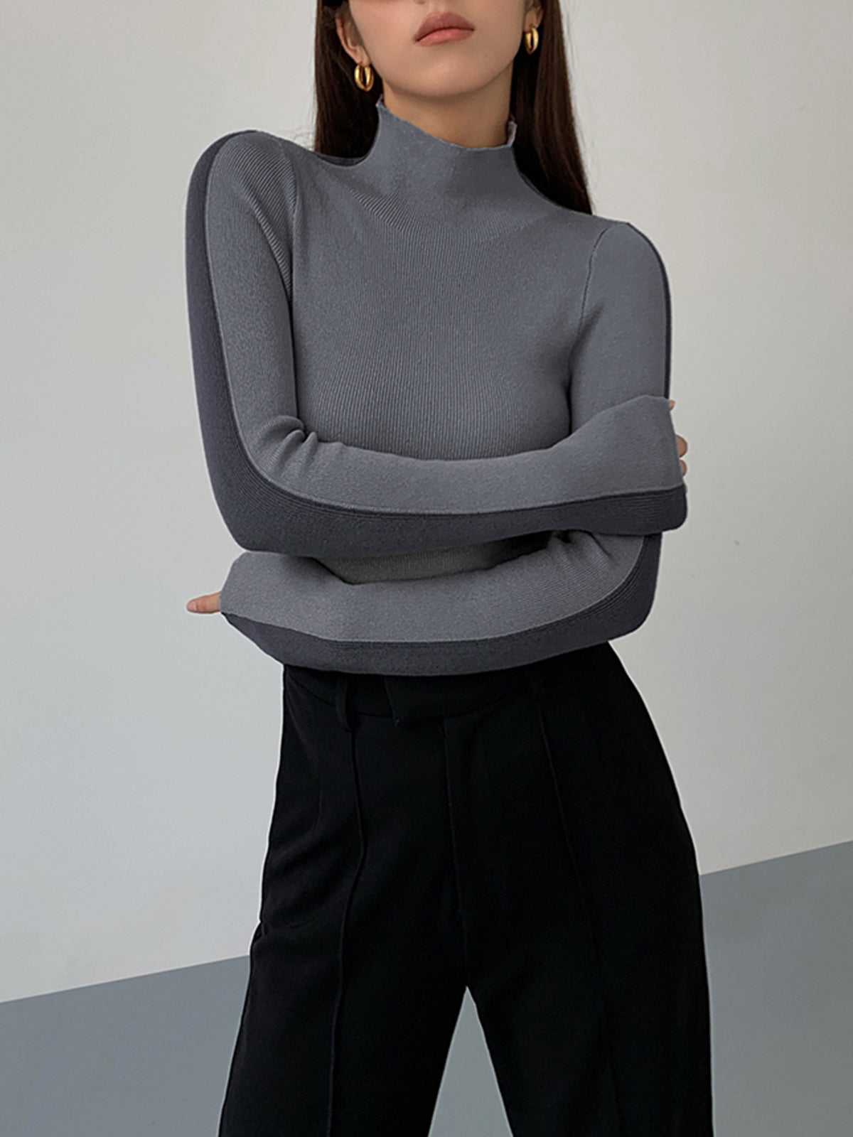 Women's two-tone reversible knit top long sleeve soft viscose blend casual everyday fashion