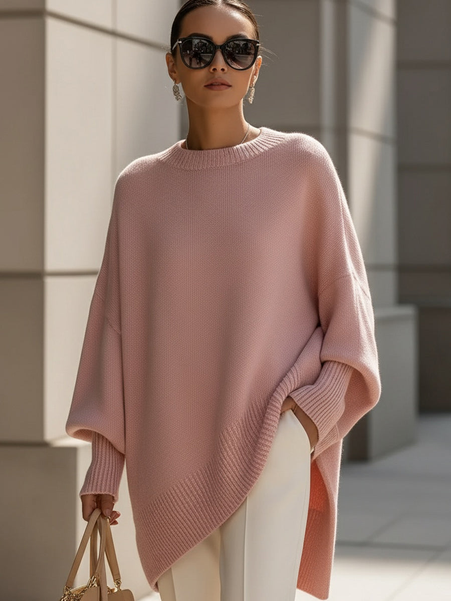 Women's oversized cream textured knit sweater loose fit long sleeve cozy everyday layering essential