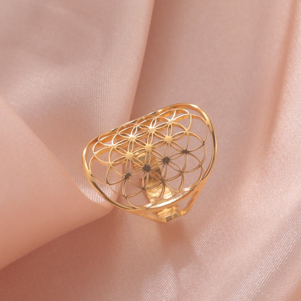 Women's adjustable geometric stainless steel ring polished finish modern minimalist statement jewelry
