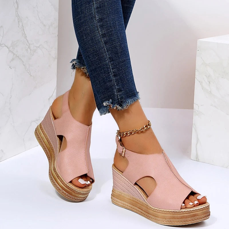 Women's wedge sandals with extra support, padded sole, summer casual comfort style for all-day wear
