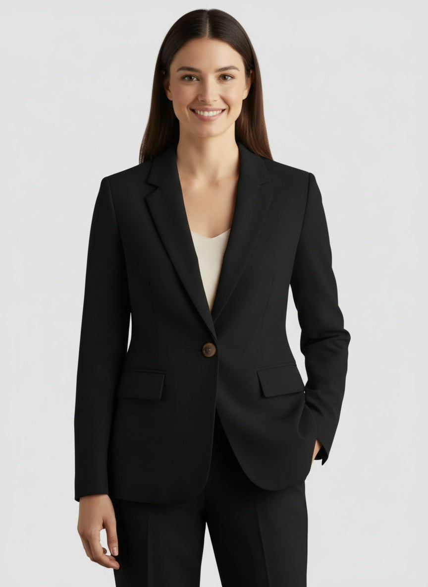 Women's structured blazer one-button closure elegant professional fit for work and events