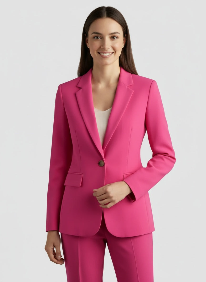 Women's structured blazer single-button closure elegant professional fit clean minimalist silhouette