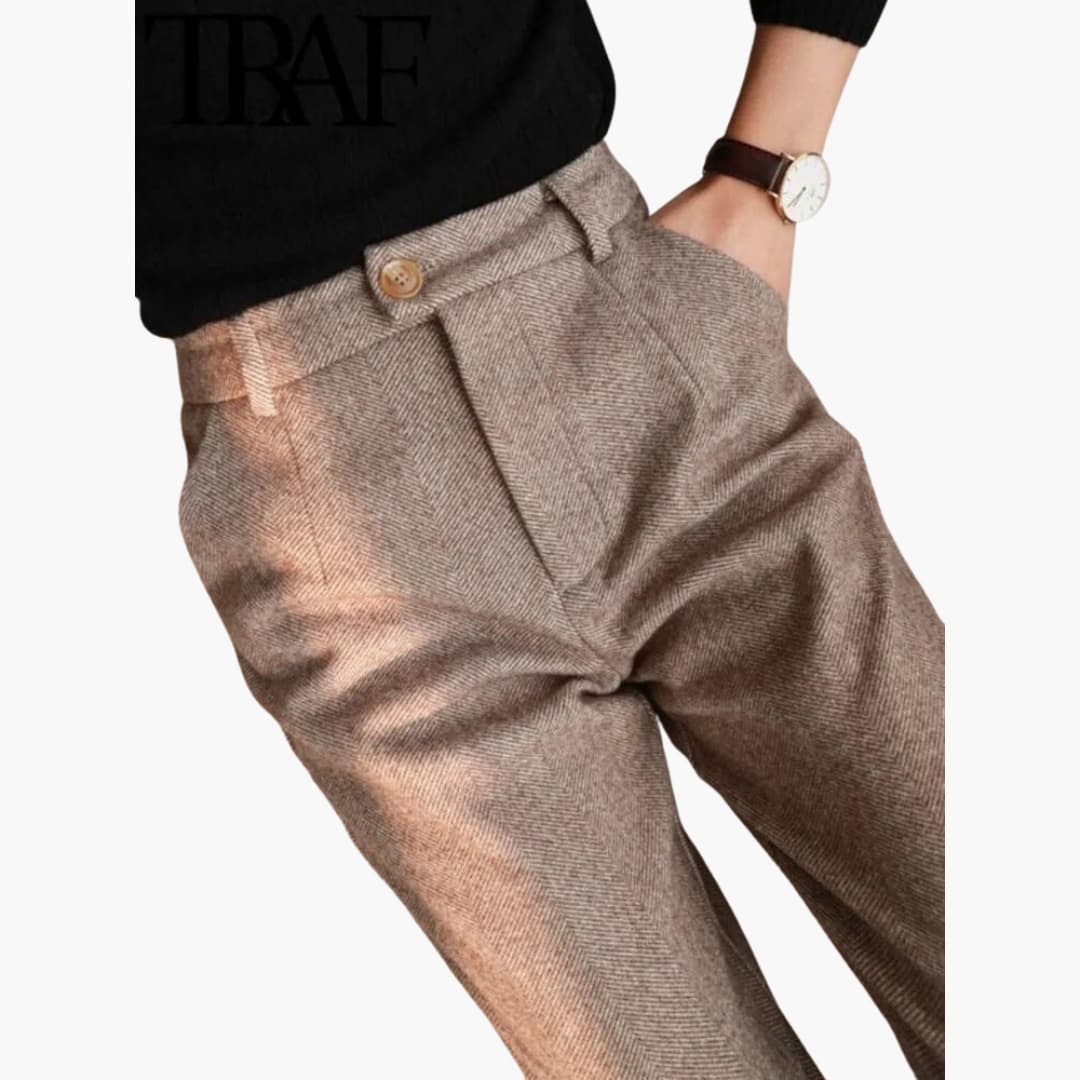Women's high waist slim leg creased trousers with side pockets, professional tailored fit