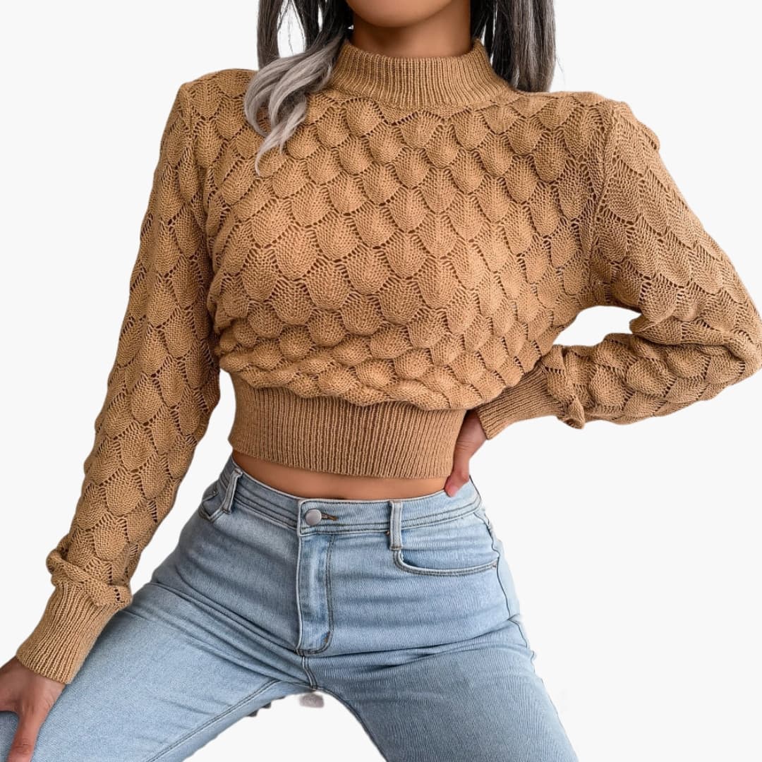 Women's loose fit fine knit round neck sweater with long sleeves, cozy everyday layering style