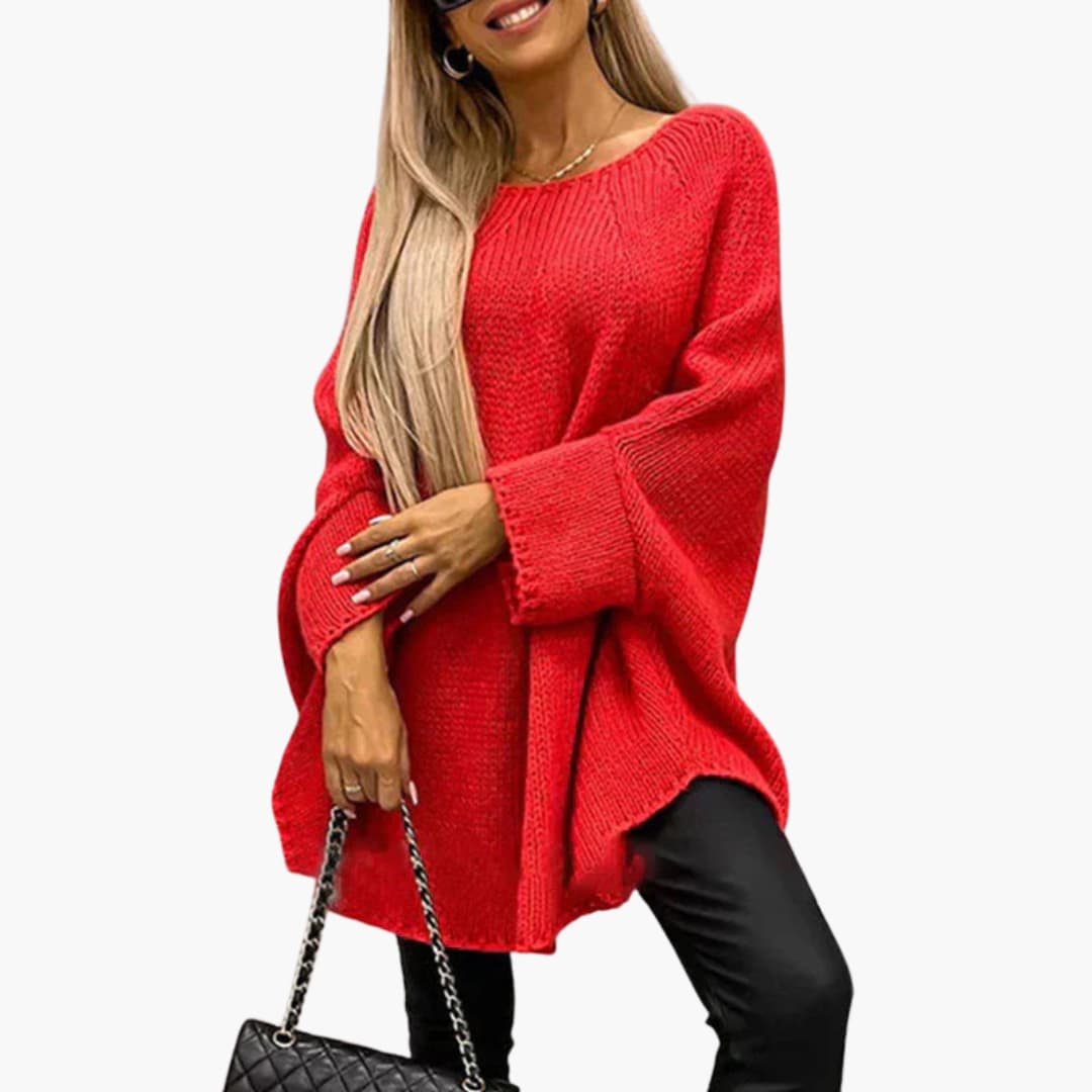 Women's relaxed boat neck chunky knit sweater with long sleeves for cozy everyday layering