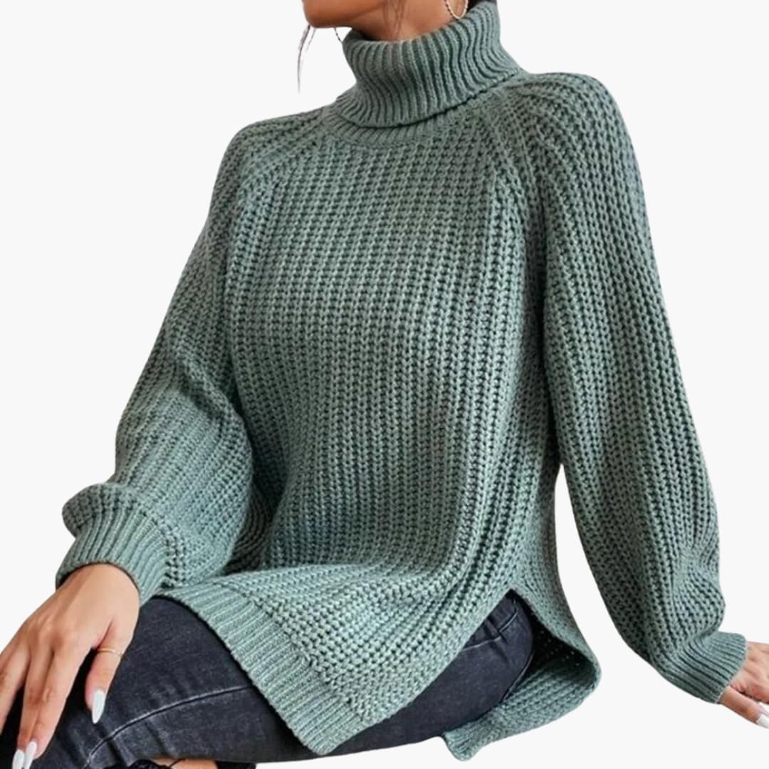 Women's loose turtleneck sweater relaxed fit dropped shoulders cozy casual knit pullover