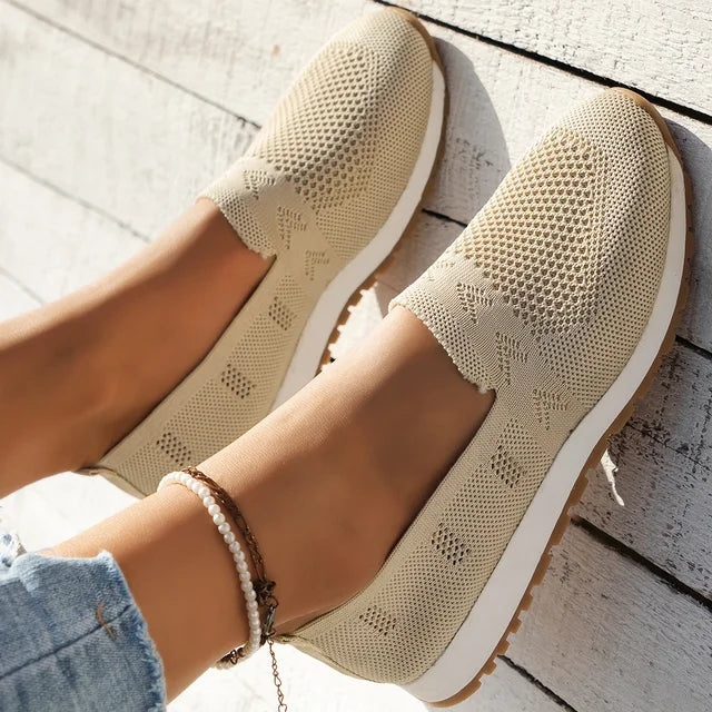 Women's orthopedic slip-on loafers in neutral tones with ergonomic fit and non-slip breathable sole