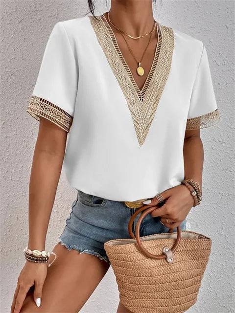 Marlowe women's soft V-neck top summer chic flattering neckline effortless comfort fit