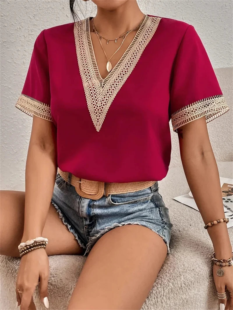 Marlowe women's soft V-neck top in summer style with flattering neckline and effortless chic fit
