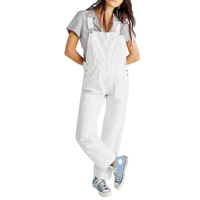 Blue relaxed-fit denim overalls non-stretch casual chic everyday style with classic silhouette