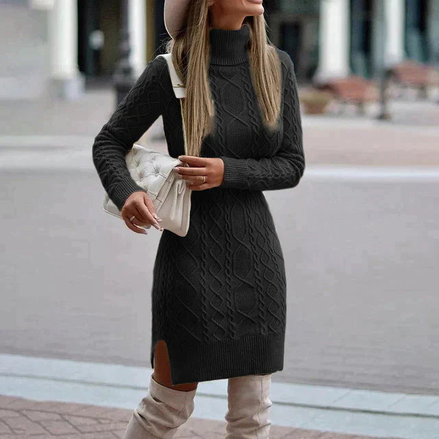 Women's Lena winter knit dress, elegant timeless silhouette in cozy acrylic blend fabric