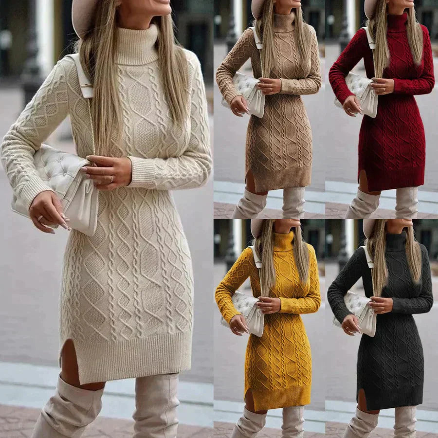Women's Lena winter knit dress elegant slim silhouette cozy 70% acrylic premium fabric