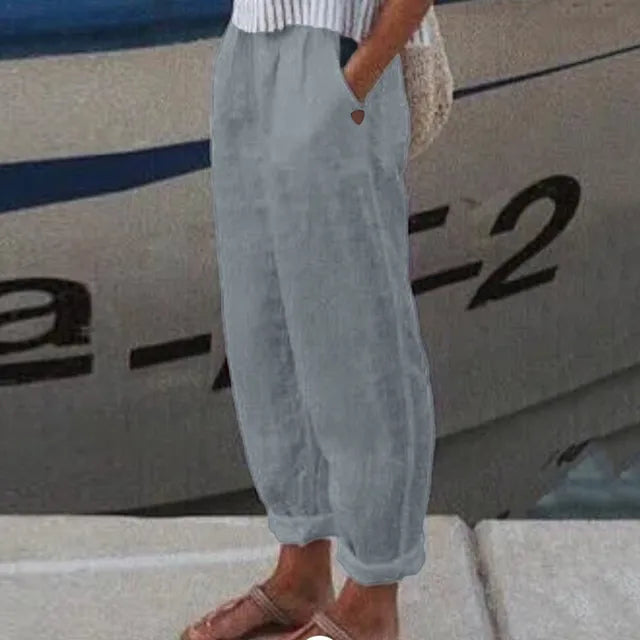 Women's Dini Softline pants neutral tones elastic waistband relaxed fit breathable side pocket trousers