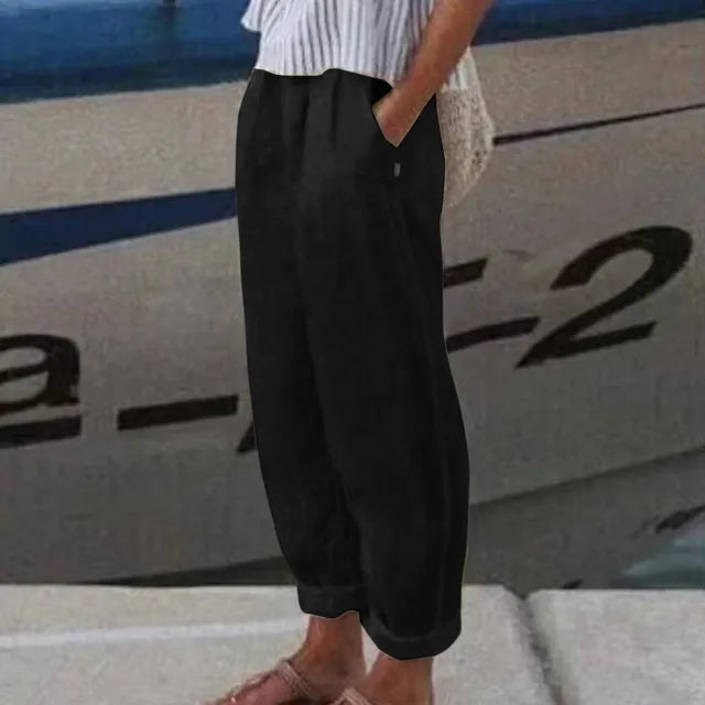 Women's Dini Softline pants neutral tones elastic waistband relaxed fit with deep side pockets