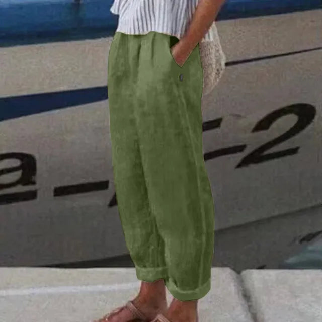 Women's Dini Softline pants neutral elastic waistband side pockets breathable relaxed fit casual trousers