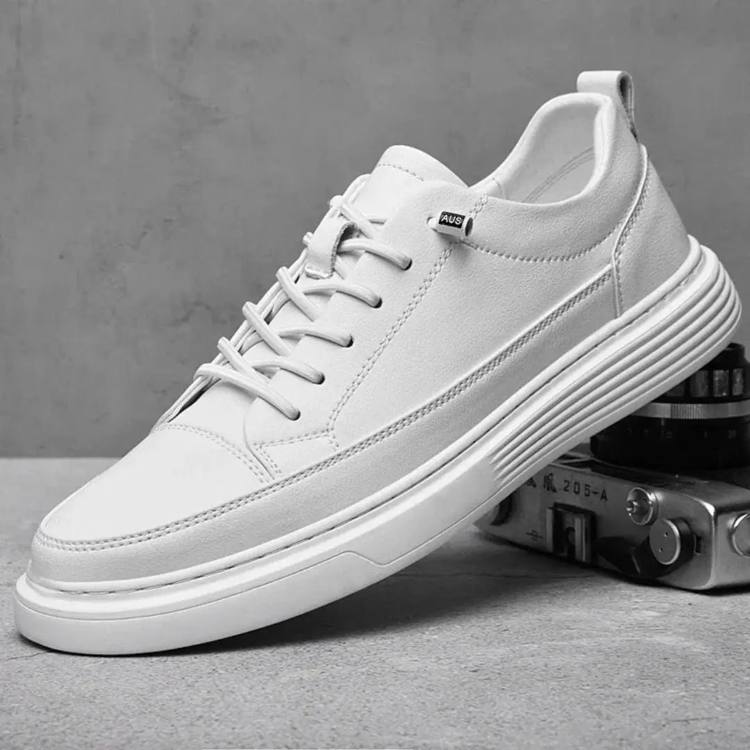 Damon Luxe all-white minimalist sneakers for urban professionals with cushioned insole and flexible outsole