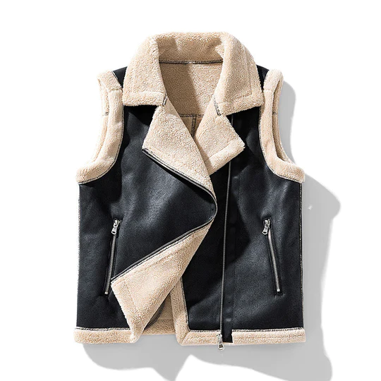 Women's sleeveless fur jacket in luxurious style, elegant vest silhouette with glamorous fur trim detailing