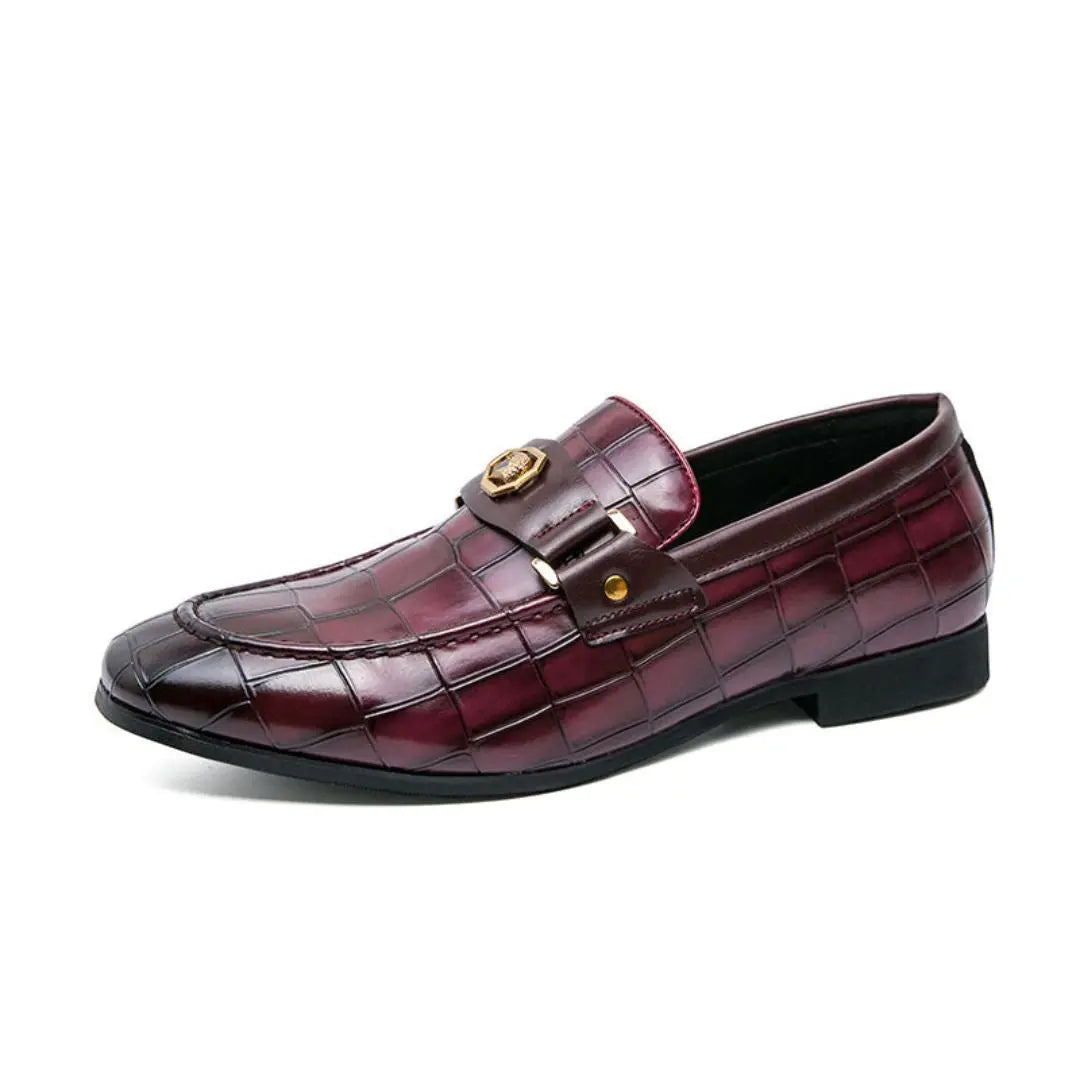 Men's black crocodile-embossed leather loafers with gold hardware slip-on dress shoes