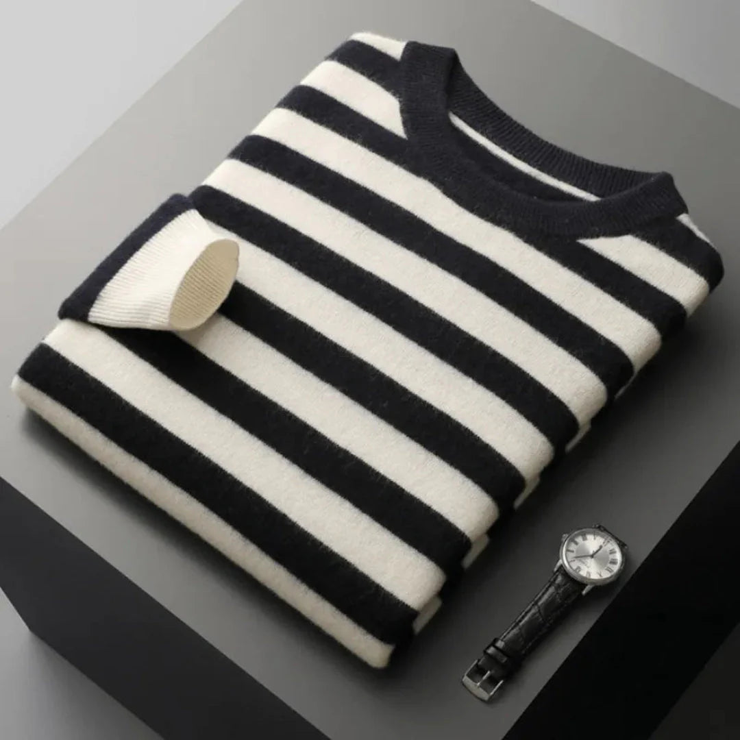 Dariel unisex wool blend crewneck sweater in bold nautical stripes, soft knit layering essential