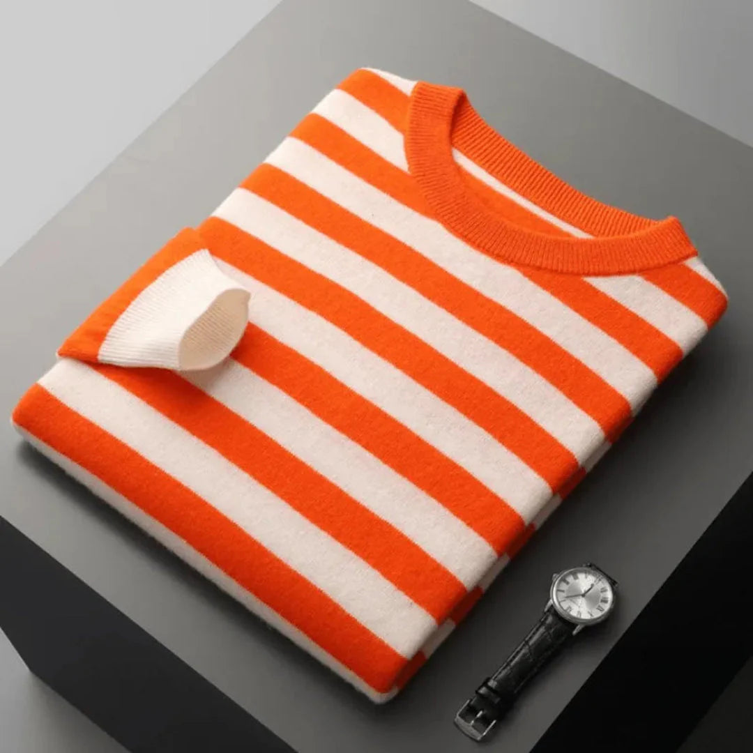 Dariel wool blend crewneck sweater bold nautical stripes soft knit unisex maritime layering essential