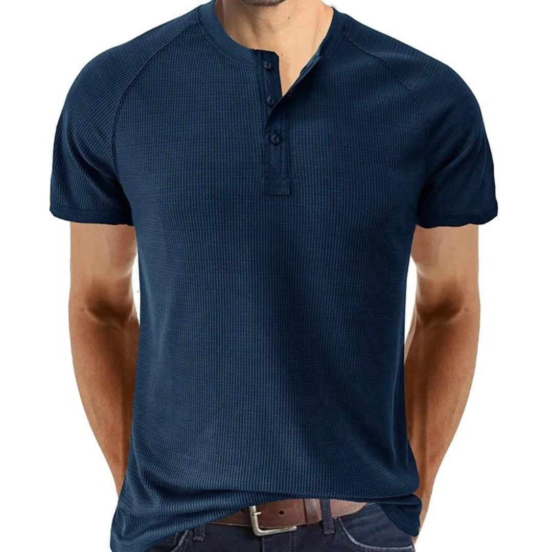 Men's slim-fit Henley T-shirt soft knit short sleeve breathable casual tee urban style