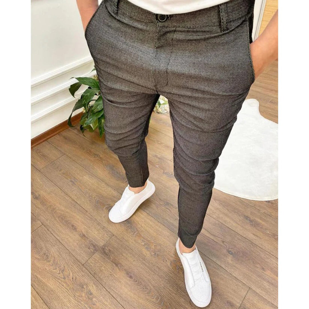 Men's slim fit tapered trousers smart casual cropped ankle hem all-season flex fabric
