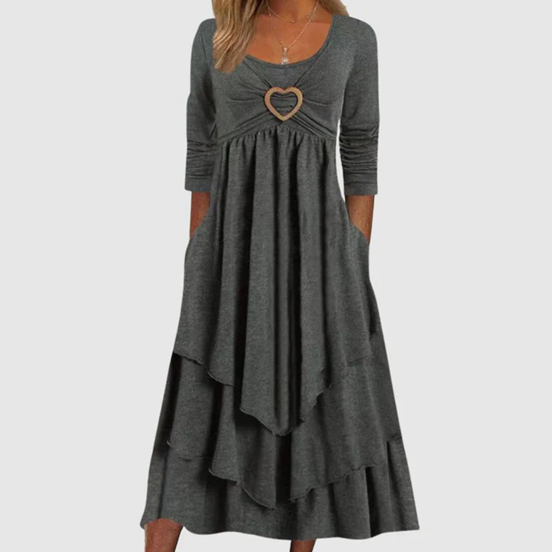 Women's layered maxi dress sweetheart neckline relaxed fit jersey-knit tiered silhouette everyday style