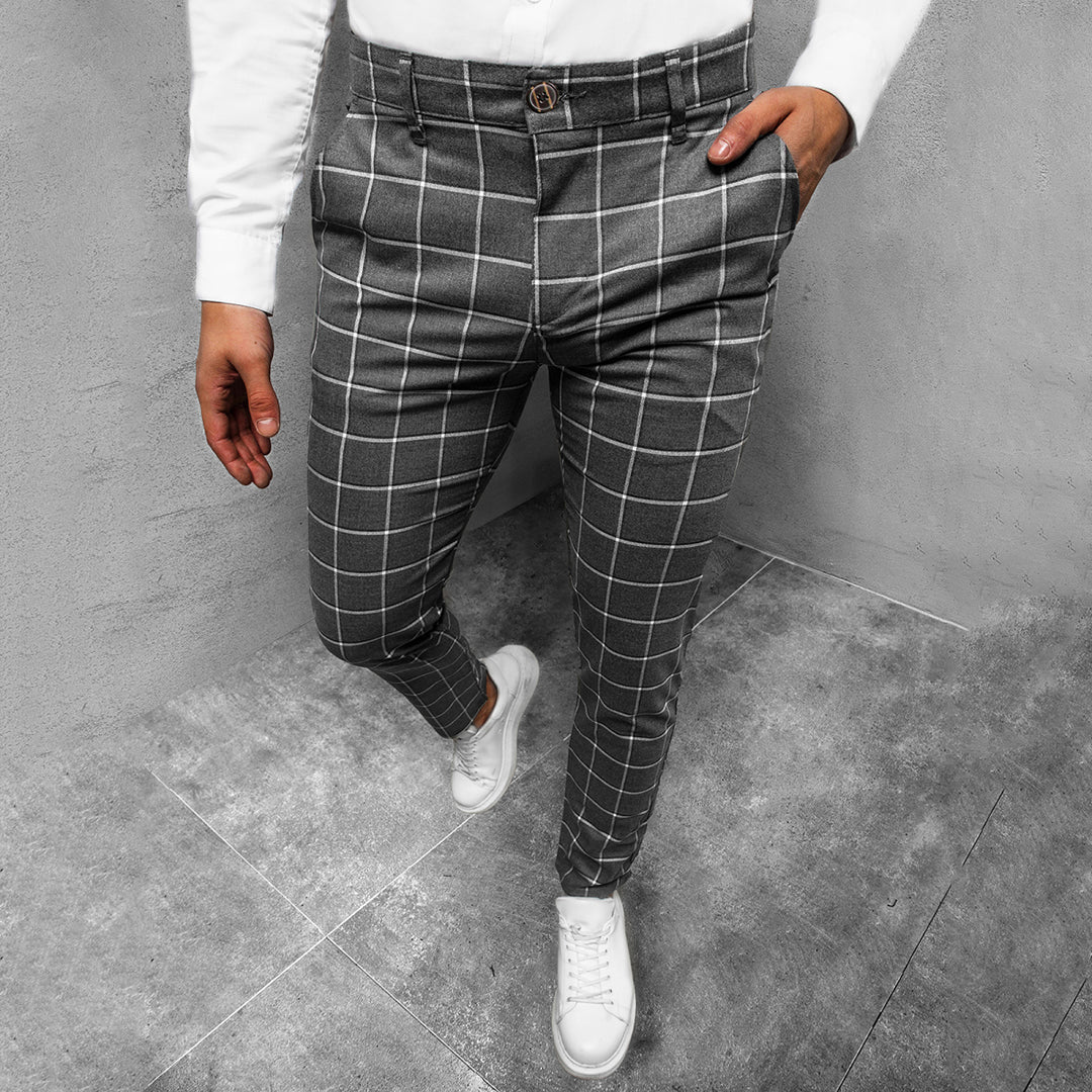 Men's beige checkered chino pants relaxed fit 100% cotton versatile casual everyday wear