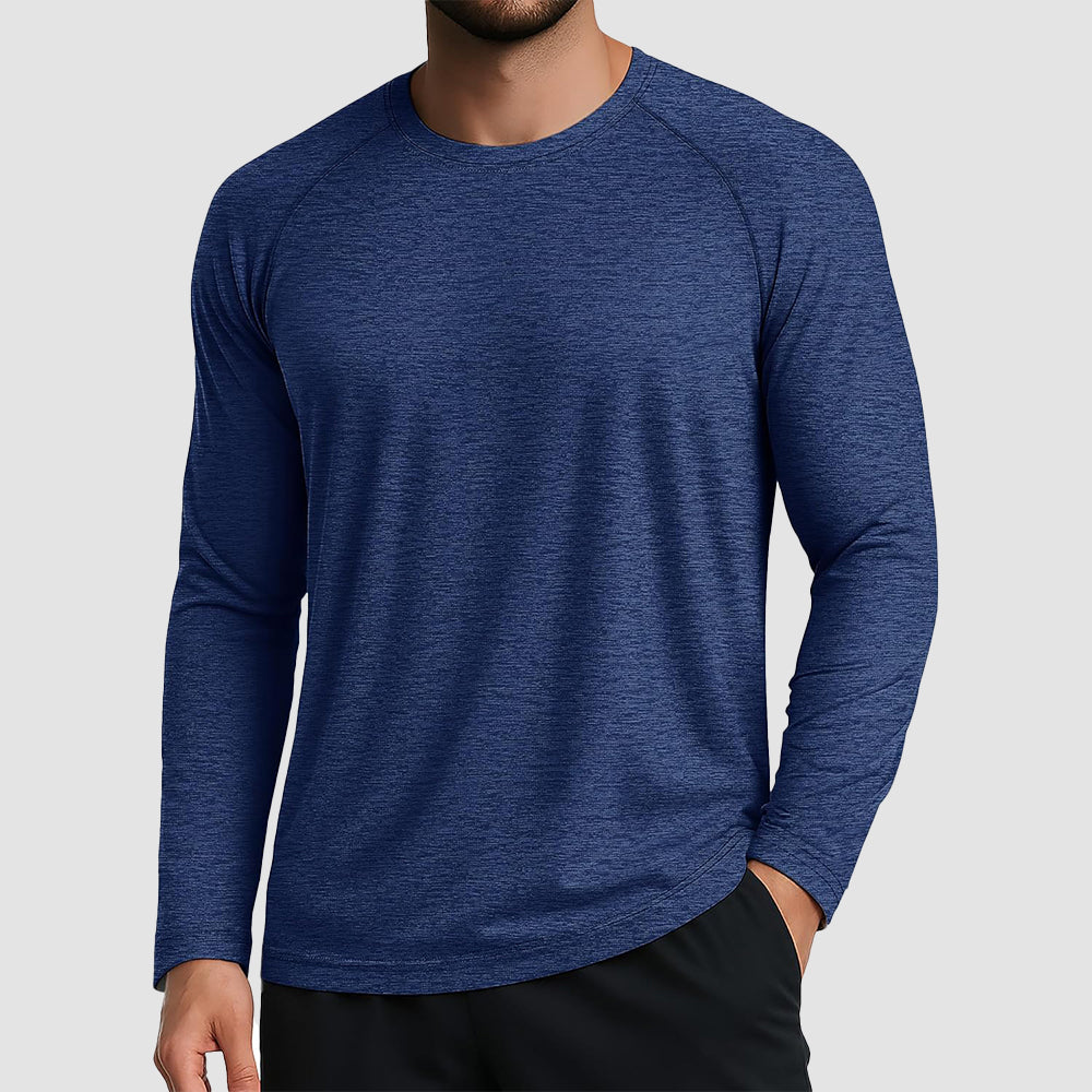 Men's UPF 50+ long sleeve outdoor shirt in lightweight breathable polyester with 4-way stretch