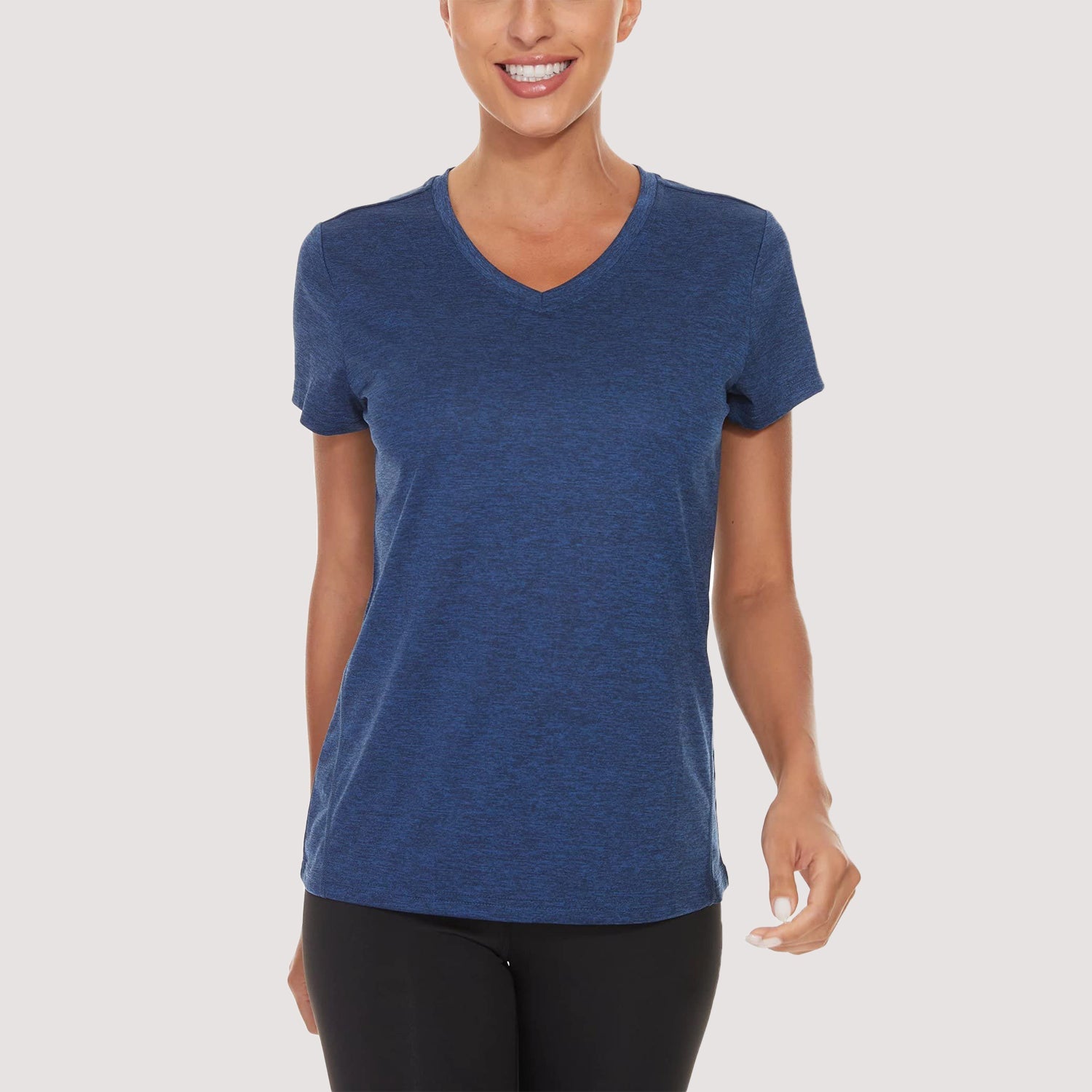 Women's quick-dry v-neck running t-shirt lightweight breathable silky soft stretch fitness yoga top